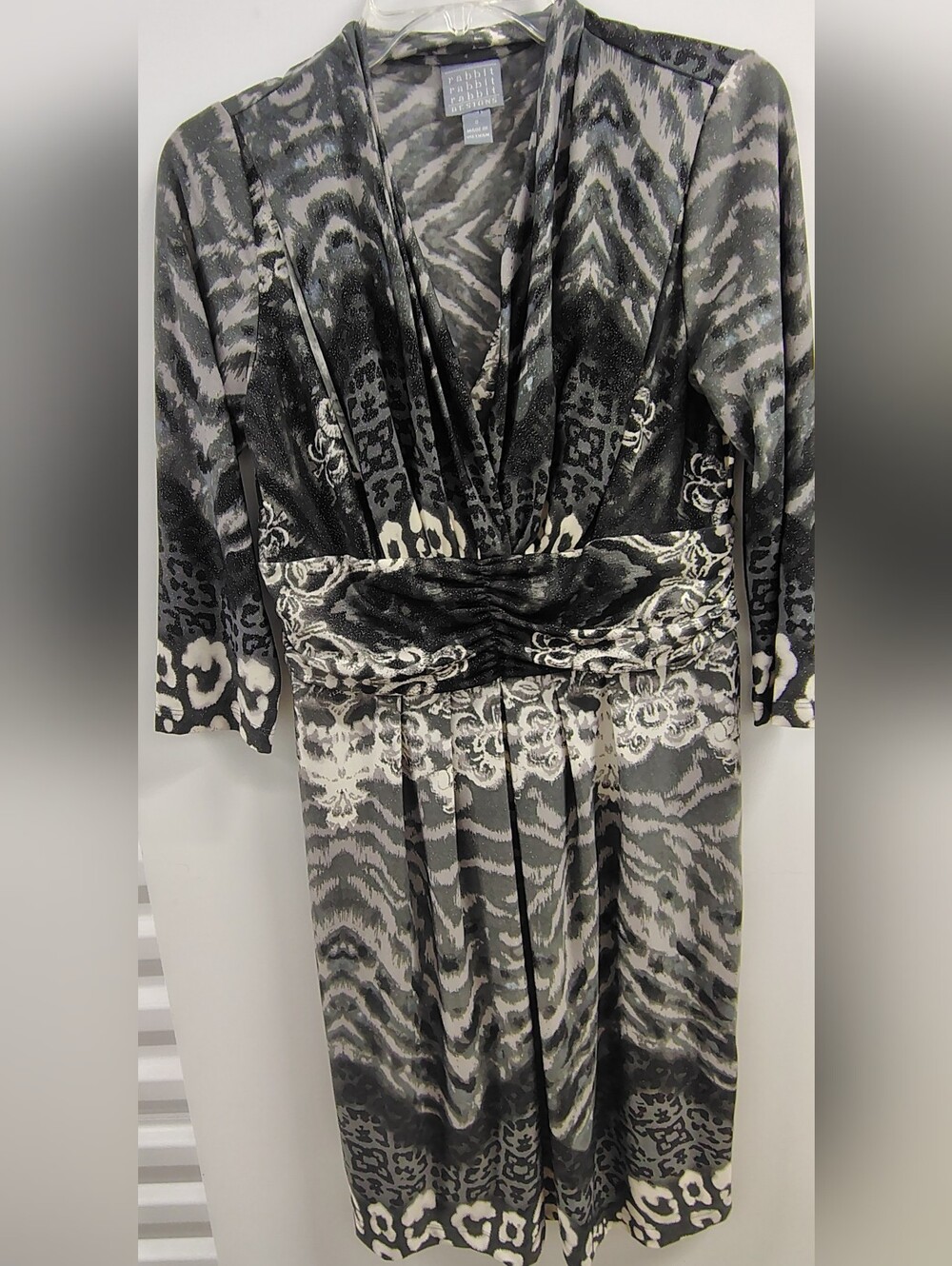 Gothic Ombre Black & Gray Smokey Zebra Print Cocktail Midi Dress Sz 8